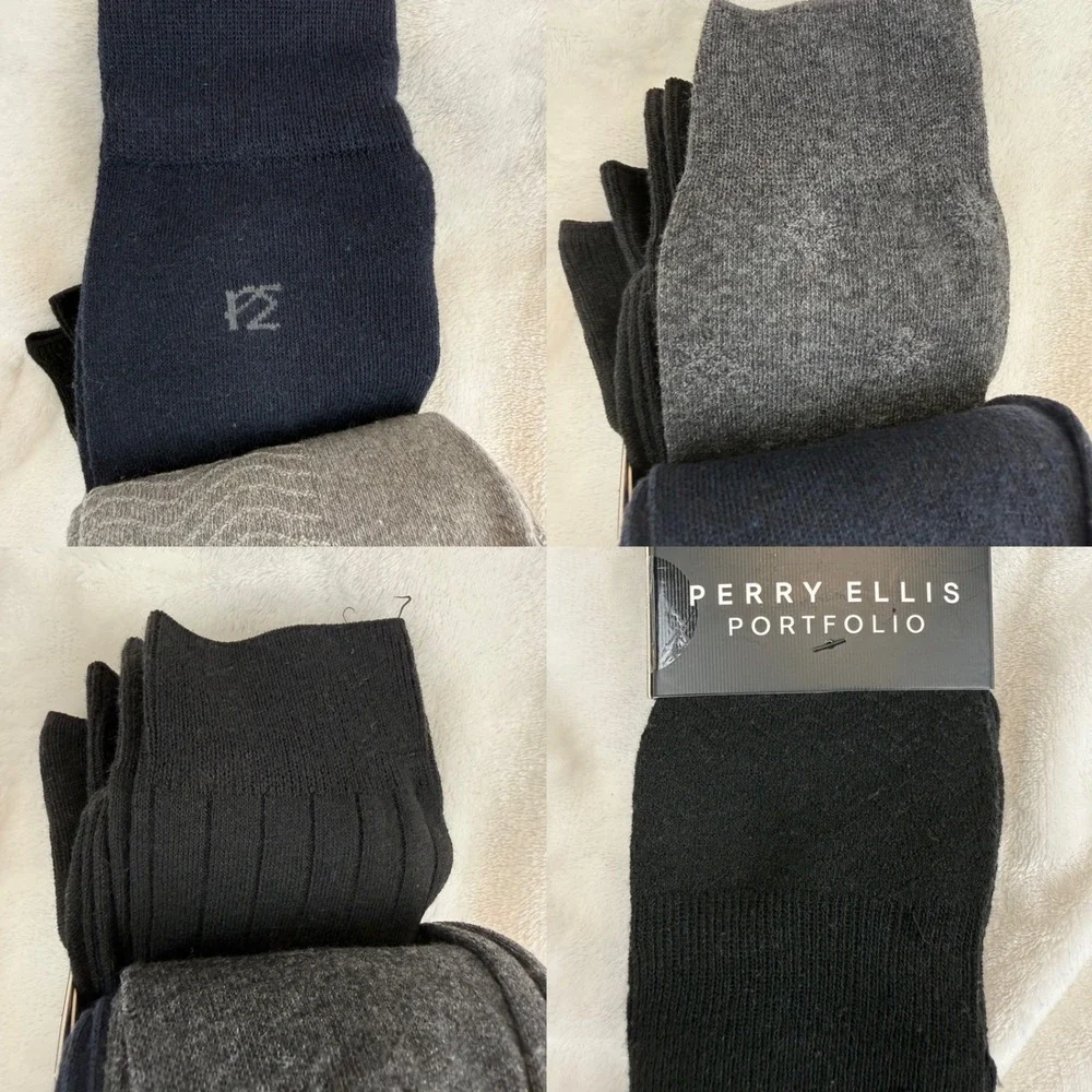 Perry Ellis Portfolio Mens 5 Pack Dress Socks Black Grey Navy Blue New Sz 7-12